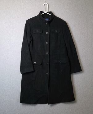 Macintosh Wool Blend Black LS Button Up Funnel Neck Overcoat Women's XL Lined